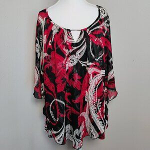 Avenue Poncho Blouse Red, Black, Silver 22/24